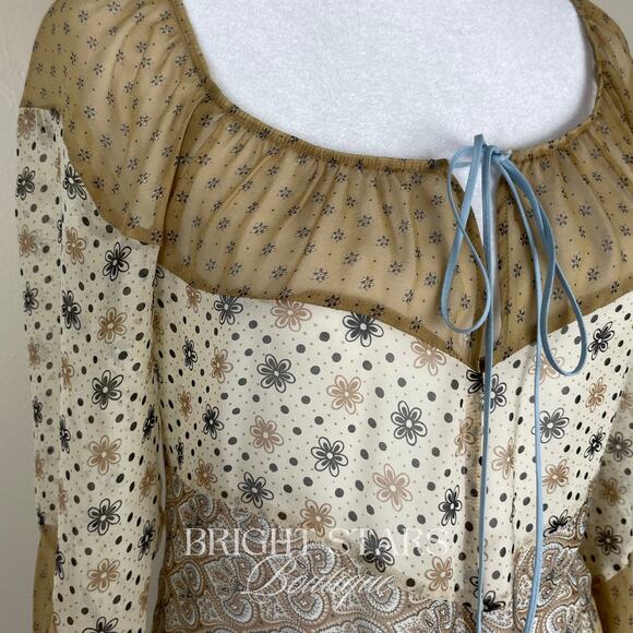 Extremely Rare Silk Print Top ASO Fred Angel Blouse Boho ALT Lorelai Gilmore - Picture 9 of 11